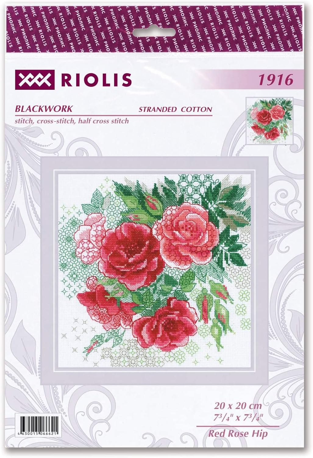Riolis Blackwork Red Rose Hips Counted Cross Stitch Kit 20 X 20 Cm image number 2