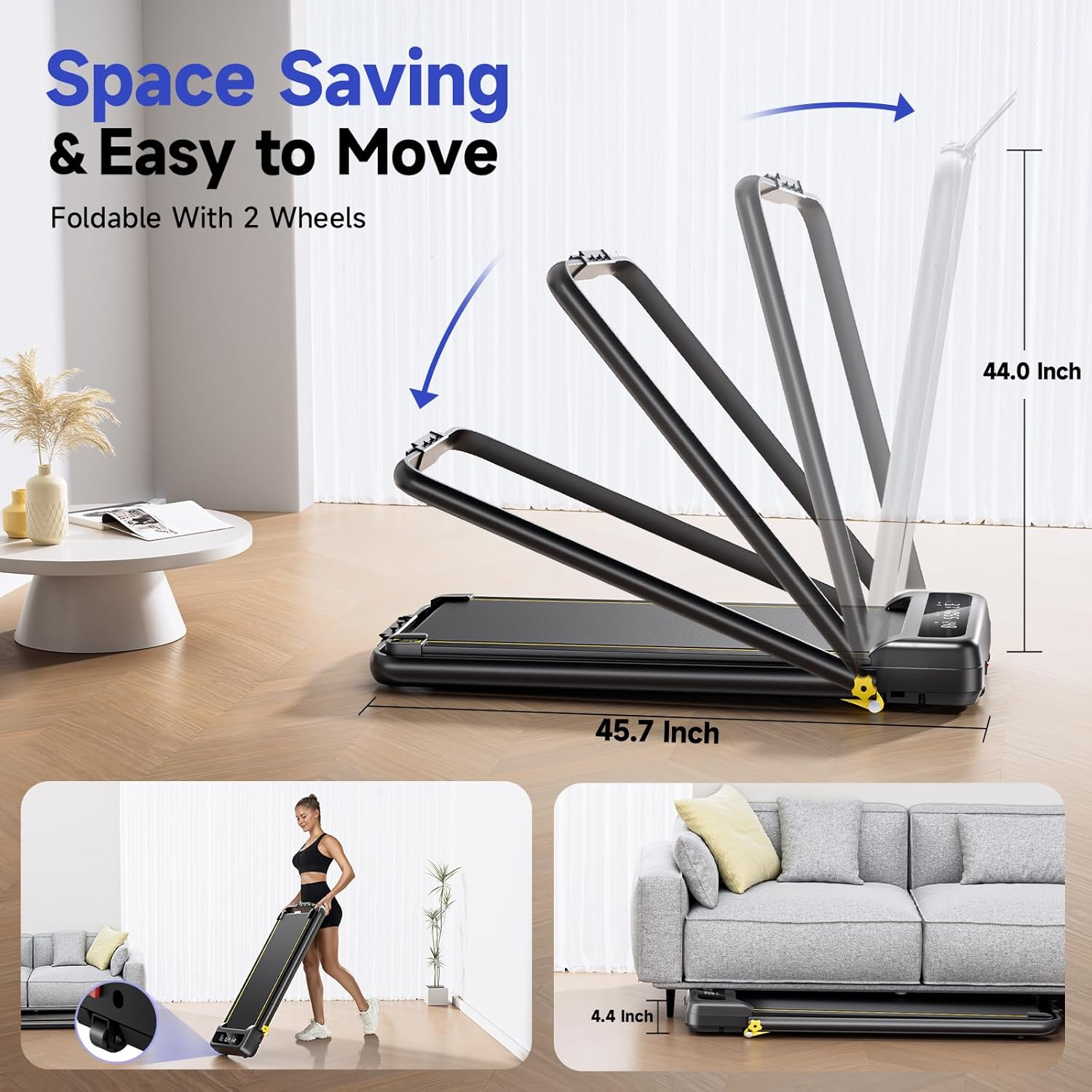 YPOO Walking Pad Treadmill, Incline Walking Pad with Handle, Foldable Treadmills for Home & Office, Compact under Desk Running Machine for Workout Exercise Quiet image number 4