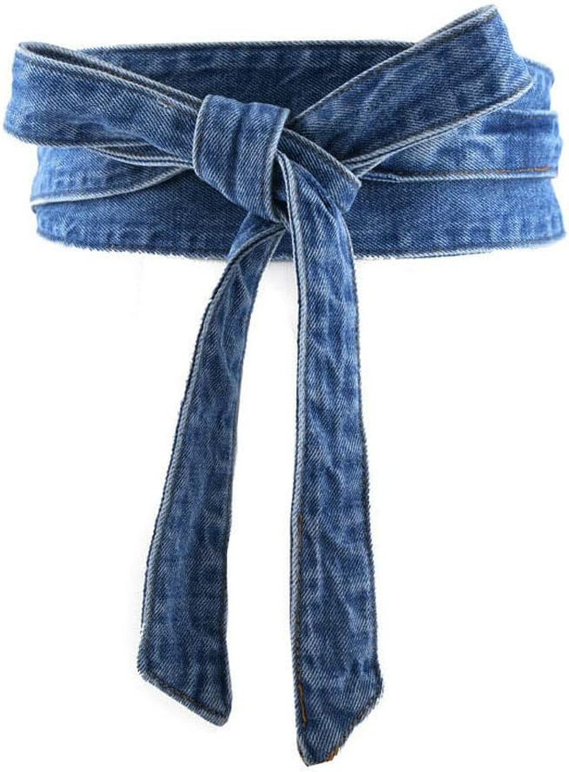 Aecibzo Women'S Denim Wide Waist Belt Self Tie Wrap around Obi Waist Band Cinch Boho Belt image number 5