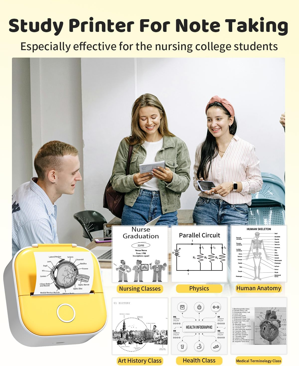 Mini Sticker Printer, T02 Print Pods Mini Printer, Sticker Maker Machine with 1 Roll Paper, Bluetooth Thermal Inkness Sticky Note Maker for Sticky Scrapbook, Journal, Note, Diagrams image number 2