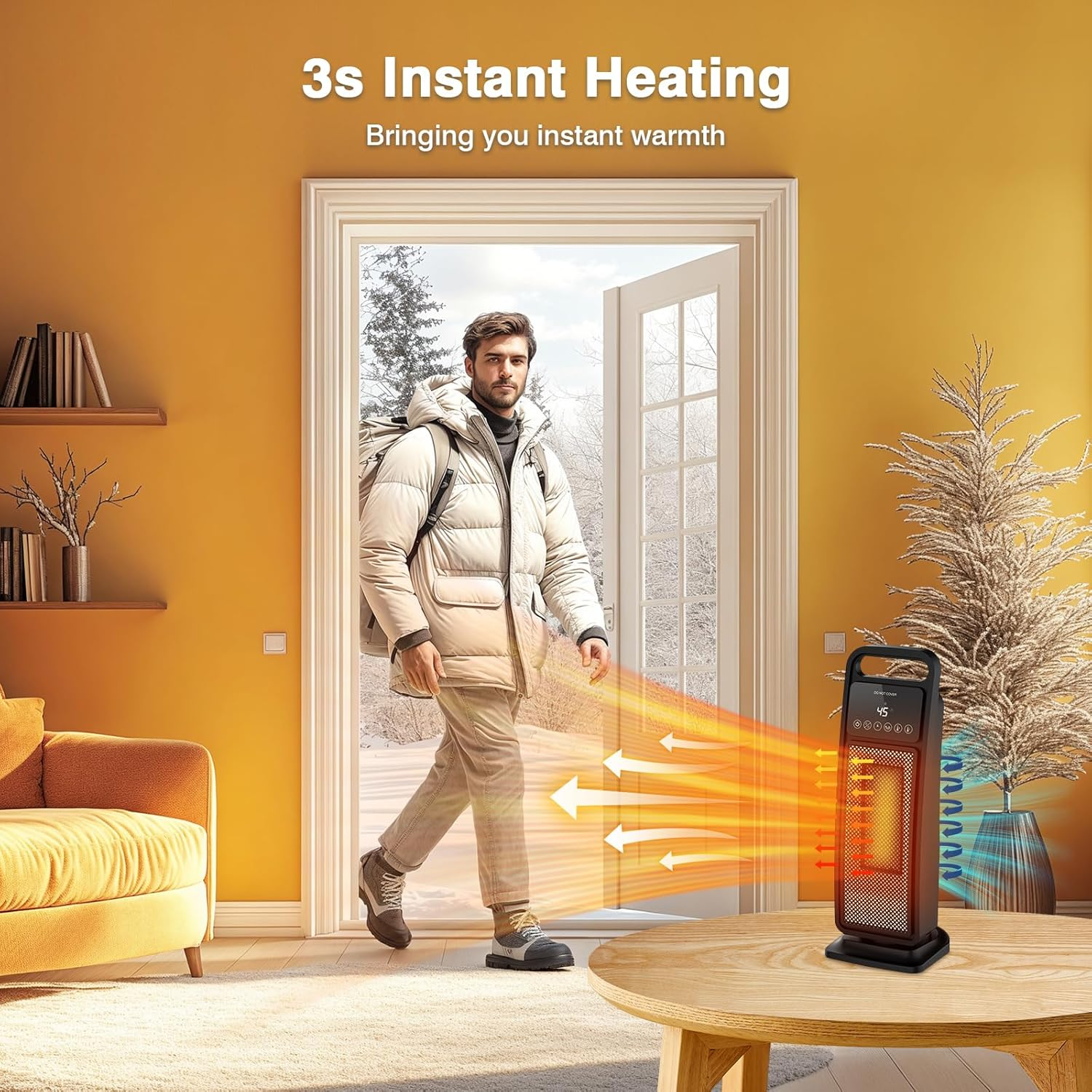 Advwin Heater 2000W Self-Regulating Ceramic Electric Portable Heater with Remote for Office, Bedroom, Adjustable Temperature, Black