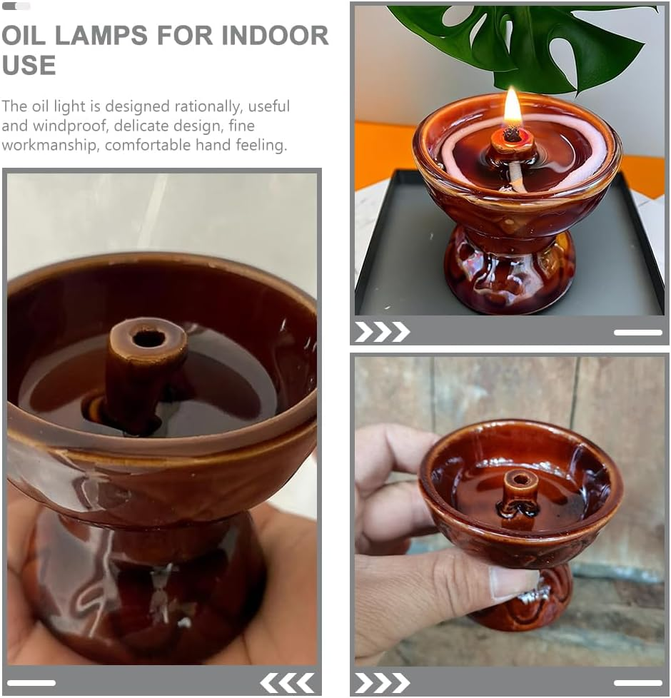 VOSAREA Ceramic Vintage Oil Lamp Kerosene Lantern Oil Lamp Decorative Light Vintage Paraffin Antique Candle Holder for Living Room Ambient Light (2.67X2.67X2.36 Inch) image number 1