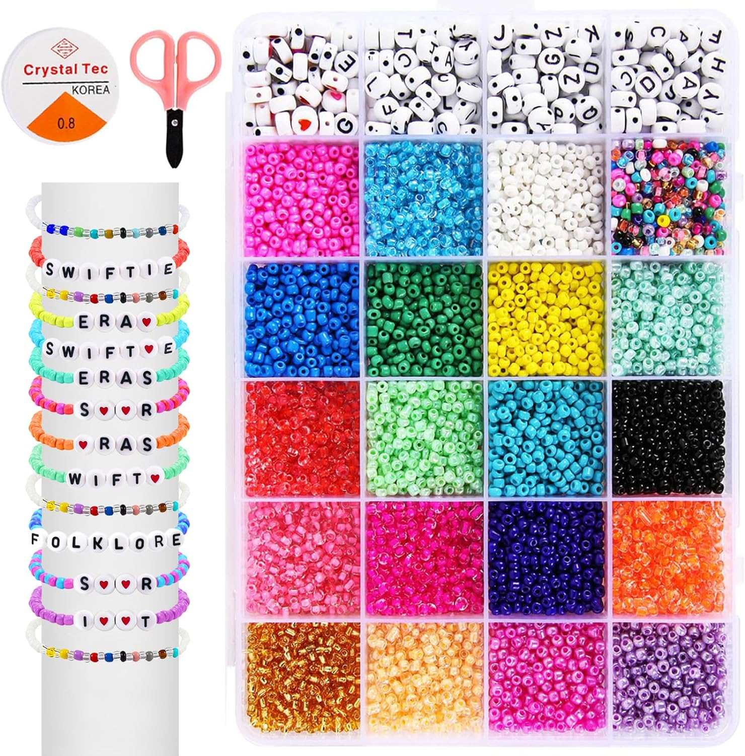 FUNZBO 10000Pcs, 20 Colors 3Mm Glass Seed Beads - Friendship Bracelet Kit, Beads for Bracelet Making Kit & Jewelry Making Kit, Gifts, Crafts for Teens, Kids, Girls, Boys image number 1