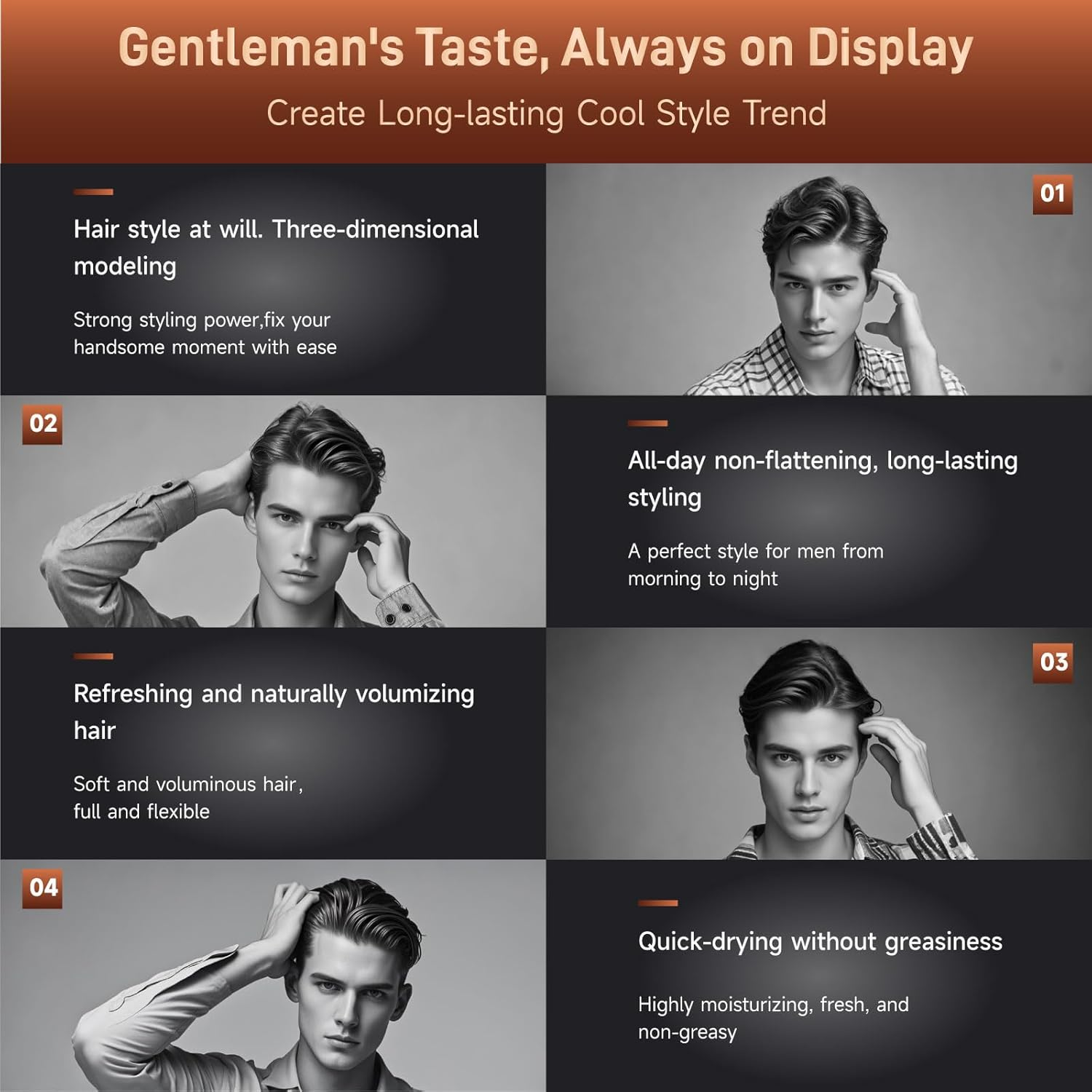 Men&rsquo;S Hair Styling Gel, Long-Lasting Moisturizing & Strong Hold & Shine with No Residue & Easy Wash - Retro Greaser & Fragrance-Free - 6.7Oz/200Ml image number 1