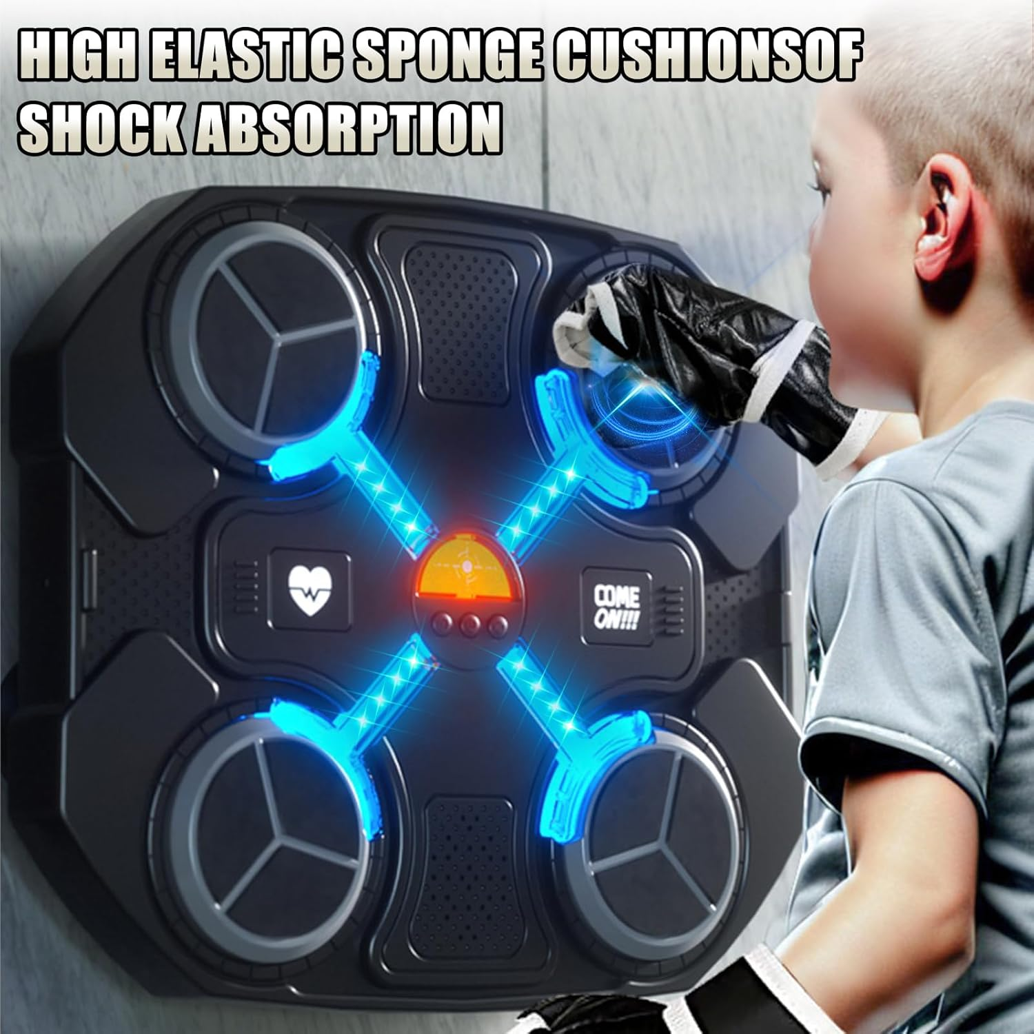 B-Qtech Music Boxing Machine for Kids, Bluetooth Smart Music Boxing Machine with 3 Adjustable Speed&Sound, Cool Light Modes, Wall Target Electronic Training Devices for Adult Kid Home Exercises