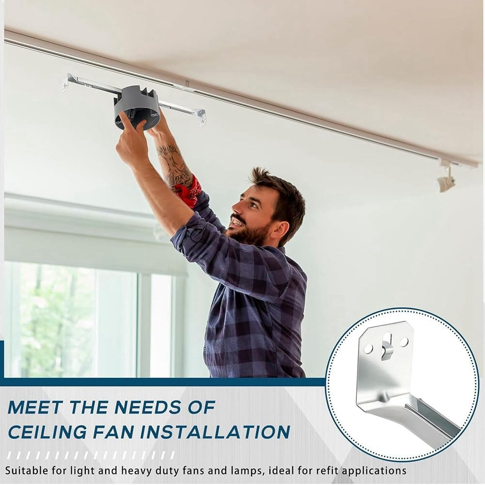 Snblzhef 2 Pcs Ceiling Fan Brace Electrical Box 14.25 to 22.5 Inch Adjustable Electrical Box and Support Bar Fan Bracket Gray