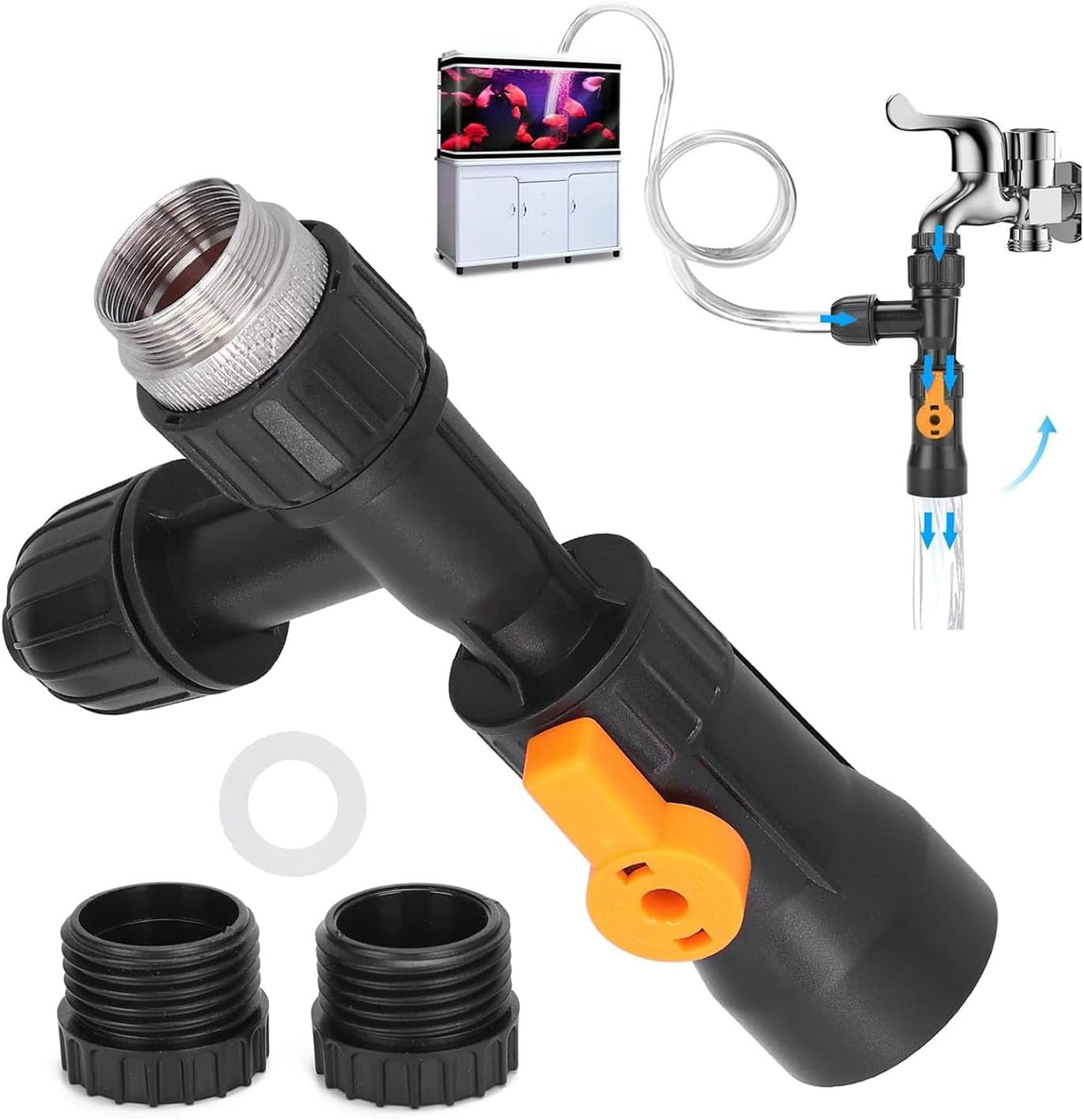 Songholee Aquarium Water Changer, Aquarium Water Change Kit with 2 Faucet Nozzles Connectors, Water Changer Replacement Parts Flow Control Valve Assembly for Fish Tank Cleaning image number 1
