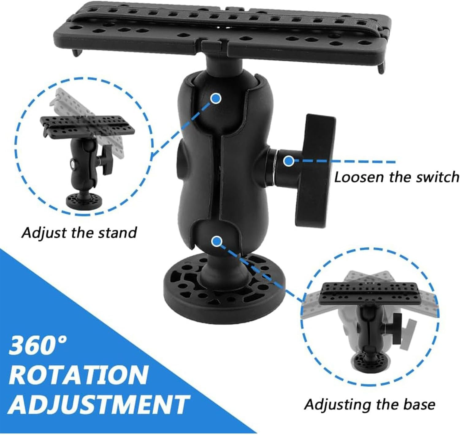 Songholee Fish Finder Mount Base, Universal 360&deg; Rotation Ball-Mount Fish Finder Bracket, Nylon & Stainless Steel Electronic Fish Finder Holder for Marine Boat Kayak Pontoon Canoe 4*Srews, 4*Nuts﻿ image number 5
