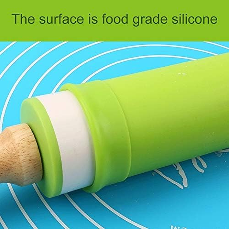 Kitchenware Gadgets Kn055 Solid Wooden Handle Silicone Rolling Pin Non-Stick Food Dumpling Stick, Length: 38Cm, Random Color Delivery Kitchenware Gadgets