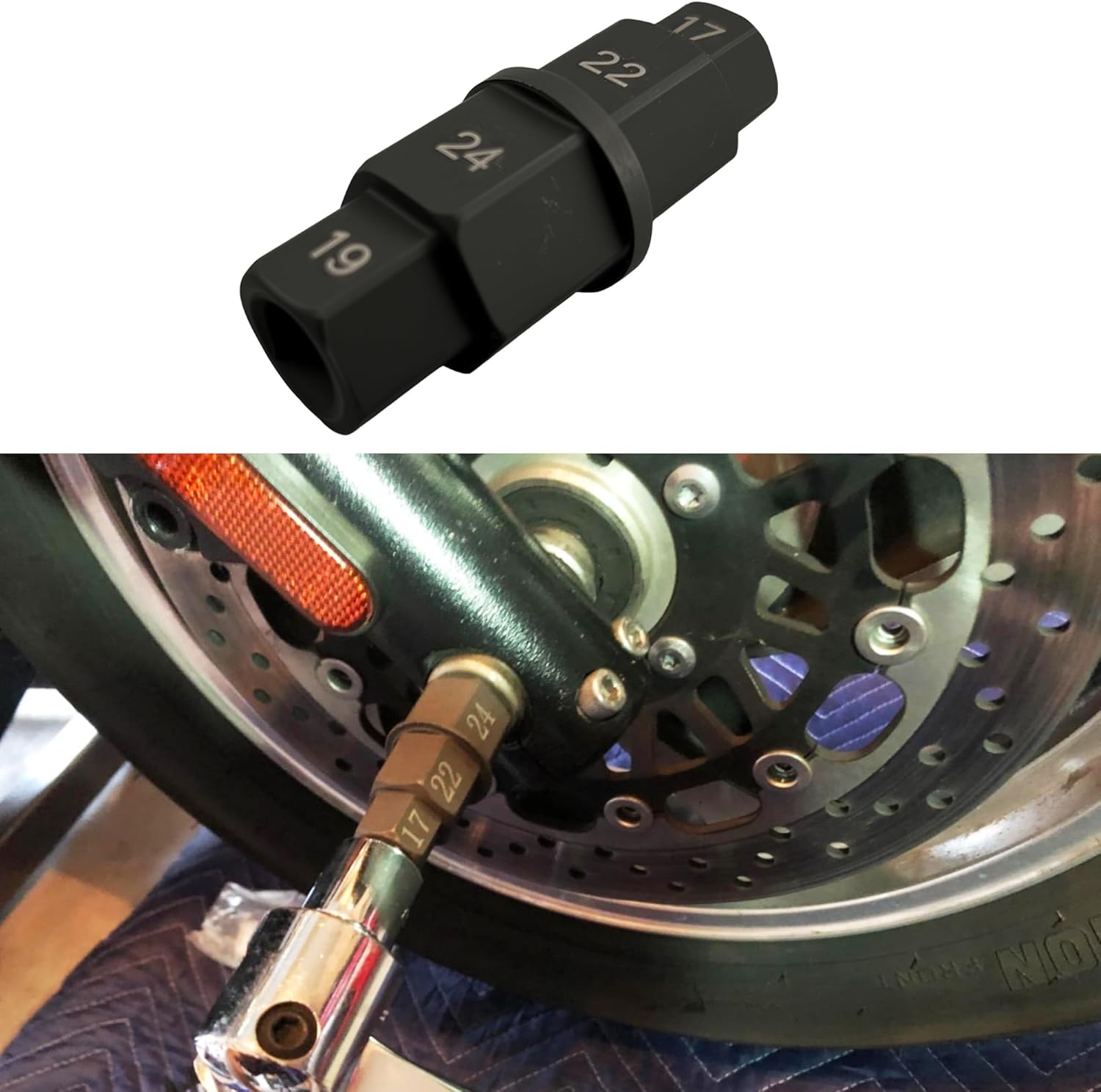 Motorcycles Axle Hex Allen Spindle Driver Tool,17Mm 19Mm 22Mm 24Mm Socket Adapter Tool for Motorcycle Front Rear Wheel image number 1
