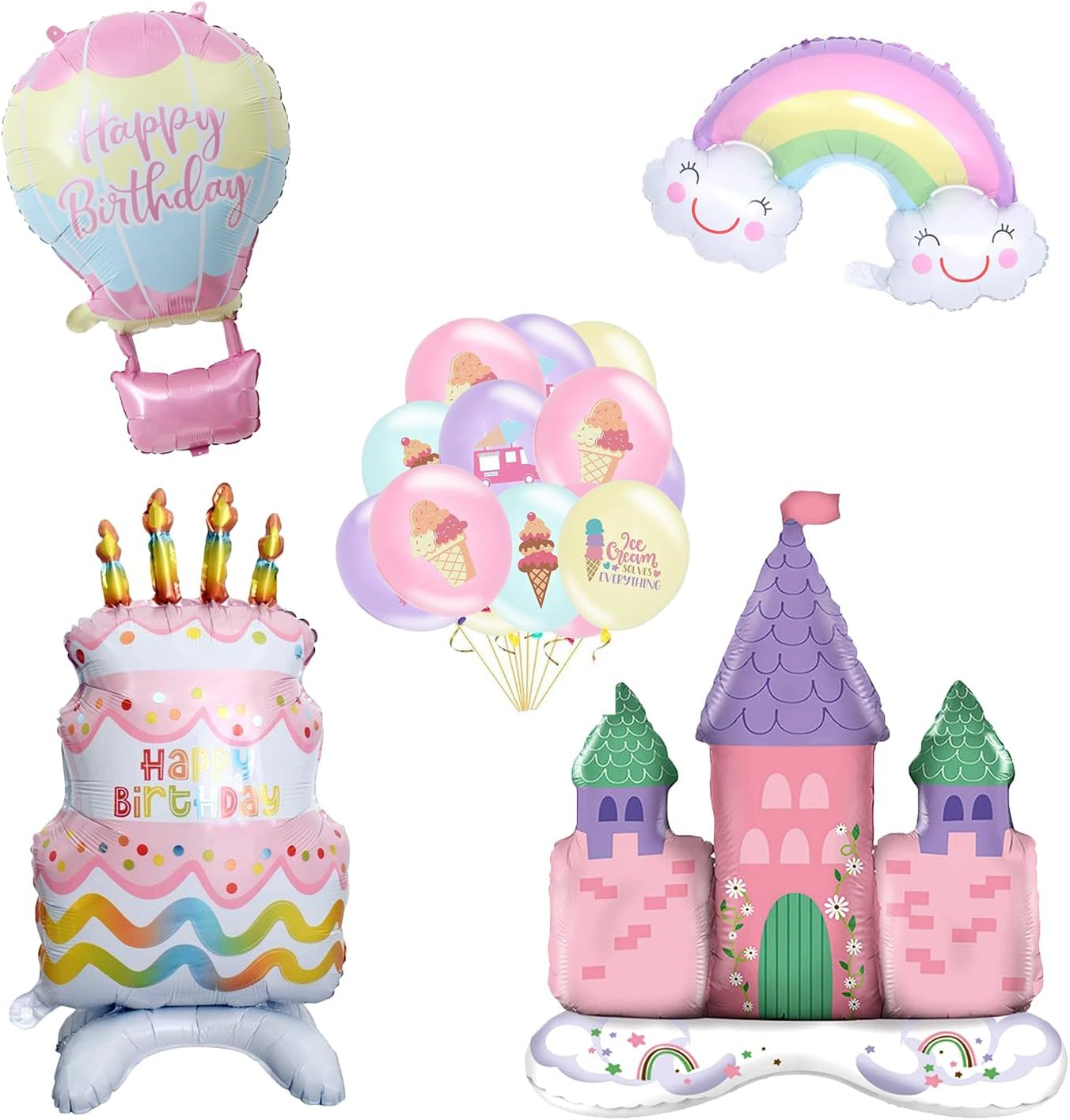 24Pcs Princess Castle Standing Foil Balloon Rainbow Cloud Smile Balloon for Girl Birthday Party Decoration Princess Foil Balloon image number 2