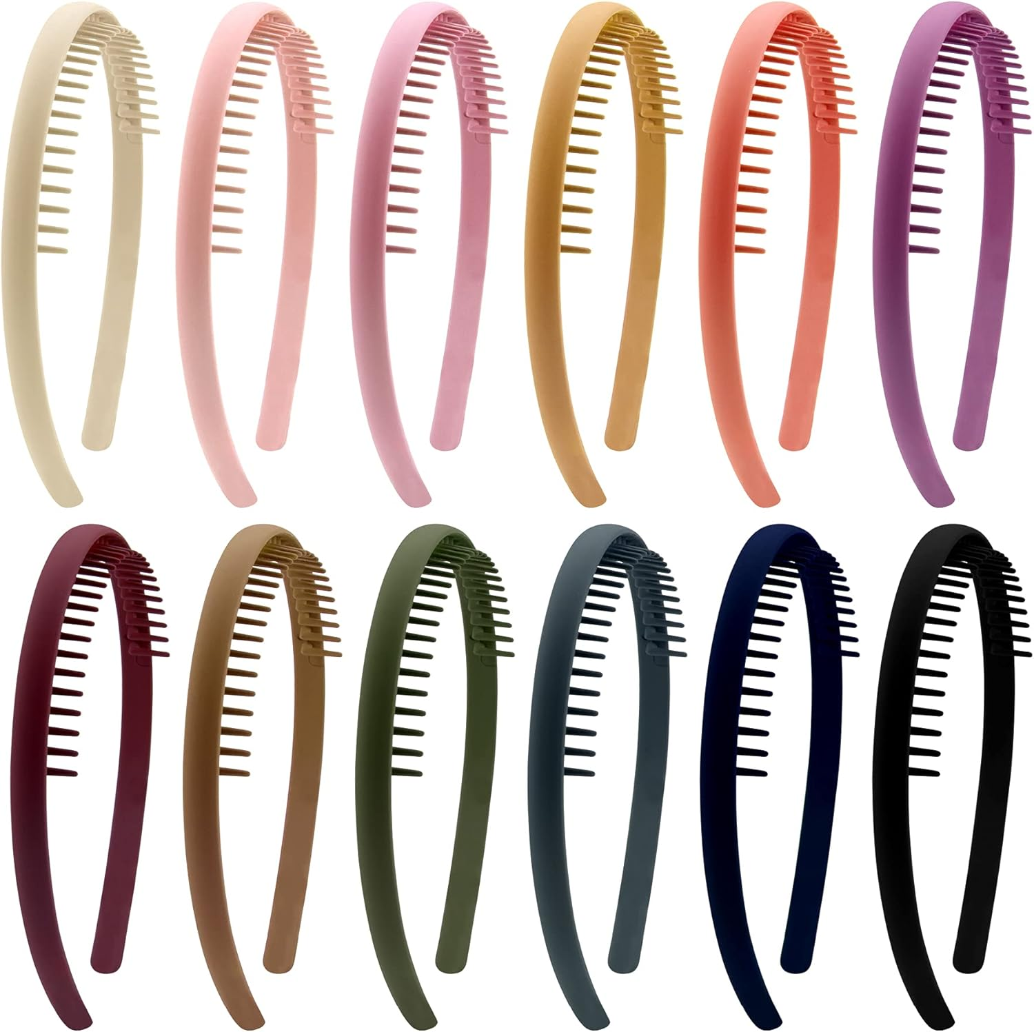 Duufin 12 Pieces Variety Plastic Hair Headbands with Non-Slip Teeth Combs for Girls and Women, 12 Colors