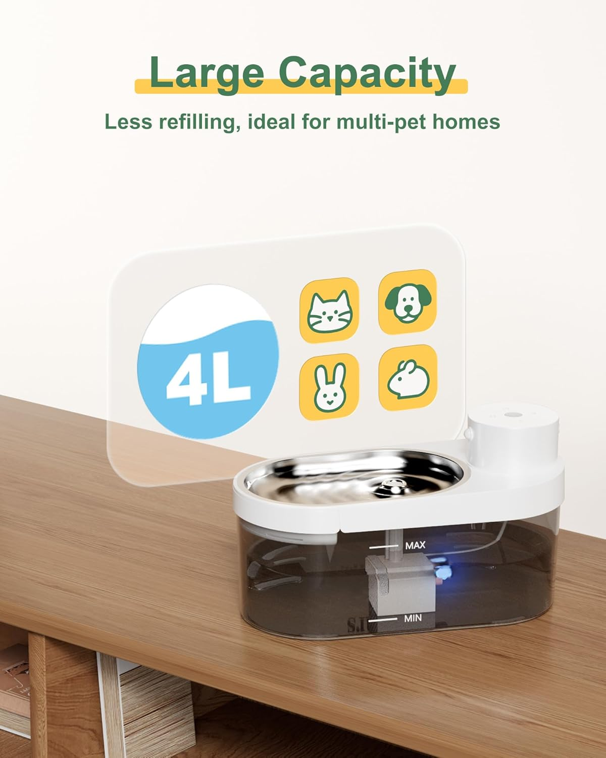 Gimars 4L Ultra-Quiet Bpa-Free & Stainless Steel Cat Fountain Wireless with Motion Sensor, 5000 Mah Battery, Drinking Fountain for Cats, Wireless without Power Cable, Water Fountain for Cats and Dogs image number 6