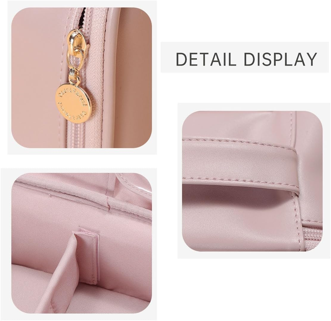 PU Large Capacity Travel Cosmetic Bag Women'S Double Layer Makeup Multifunctional Jewelry Box Skincare Storage (Pink) - Brown image number 2