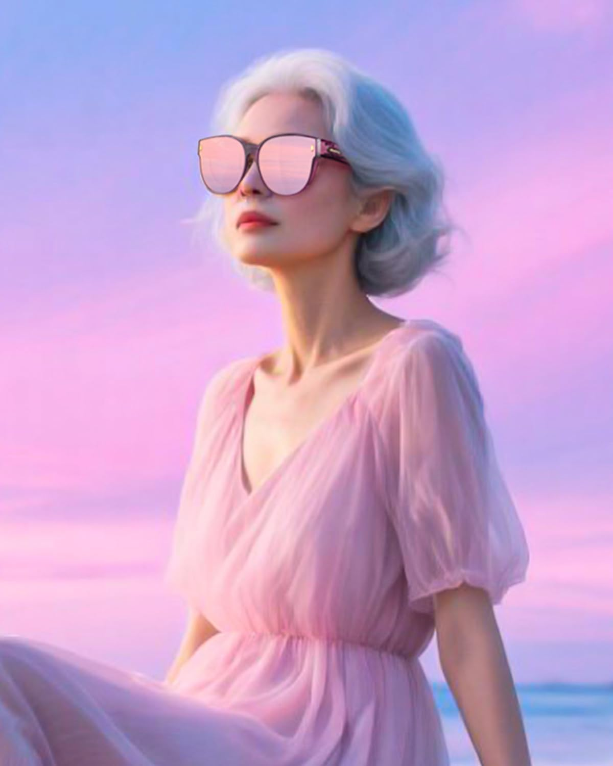 Meeloog over Glasses Sunglasses for Women Polarized Stylish Large Shades Cover Glass Women Cateye round UV400 for Driving - Bright Blue Frame Gradient Purple Lens image number 3