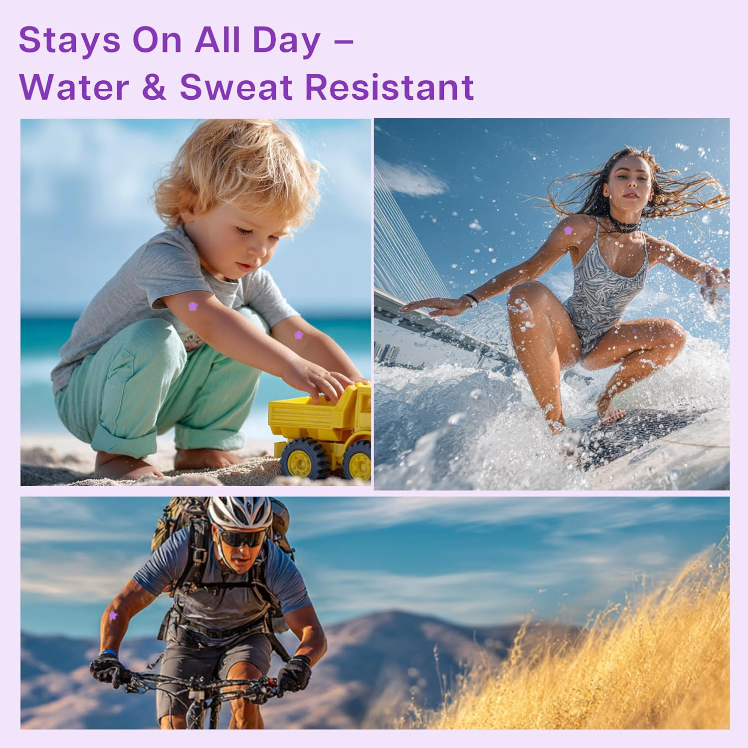 36PCS UV Detector Temporary Tattoos - Color Changing Sunscreen Reminder, Purple UV Stickers Waterproof, Skin-Friendly, Ideal for Beach, Hiking, Camping & Outdoor Sun Protection image number 1