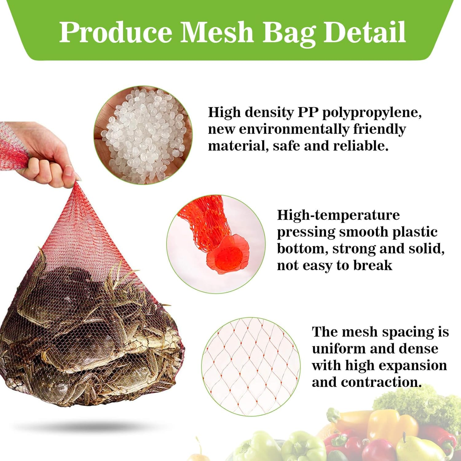 Sukh 90PCS Mesh Produce Bags - 24Inch Mesh Vegetable Bags Onion Storage Bags Net Produce Seafood Bags Net Bags for Vegetables Storage Fruits Seafood and Other Agricultural Products Red image number 3