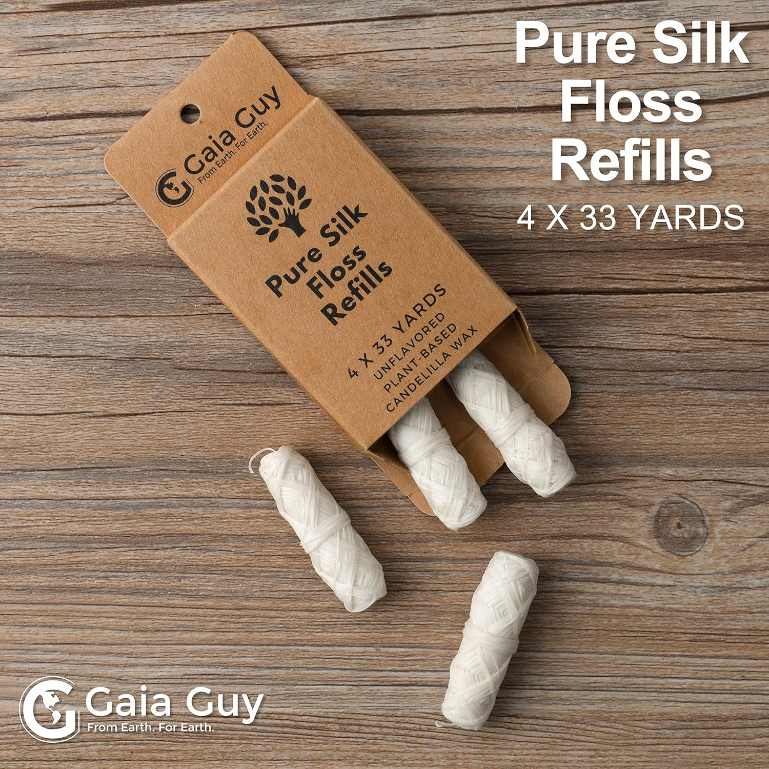 Gaia Guy Silk Dental Floss Refill | Unflavored Natural Silk | 4 Spools X 30 Meters | Compostable, Sustainable & Biodegradable Silk Flossing Thread & Eco-Friendly Packaging image number 6