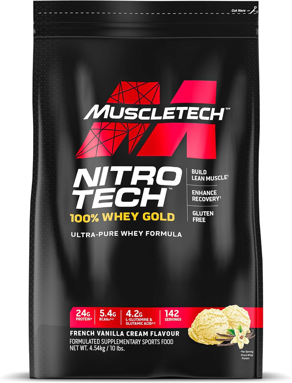 Muscletech Nitro Tech 100% Whey Gold French Vanilla Cream 10Lbs AU (RB) image number 1
