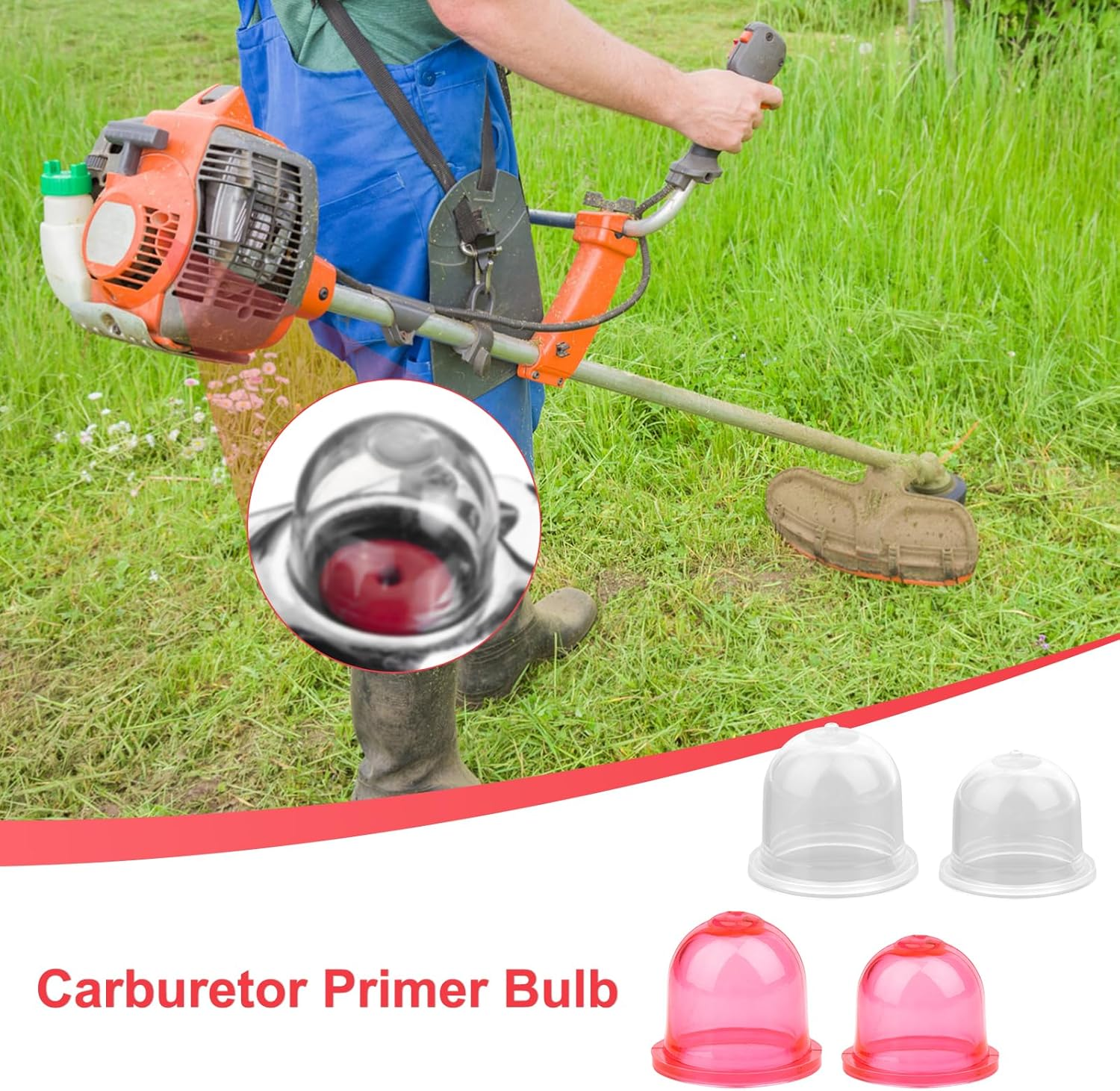 NQEUEPN 12Pcs Primer Bulb Replacements, Prime Bulb Carburetor Primer Bulb for Trimmer Hedge Cutter Gas Blower Brush Compatible with Homelite Craftsman Roybi(Red & Transparent) image number 6