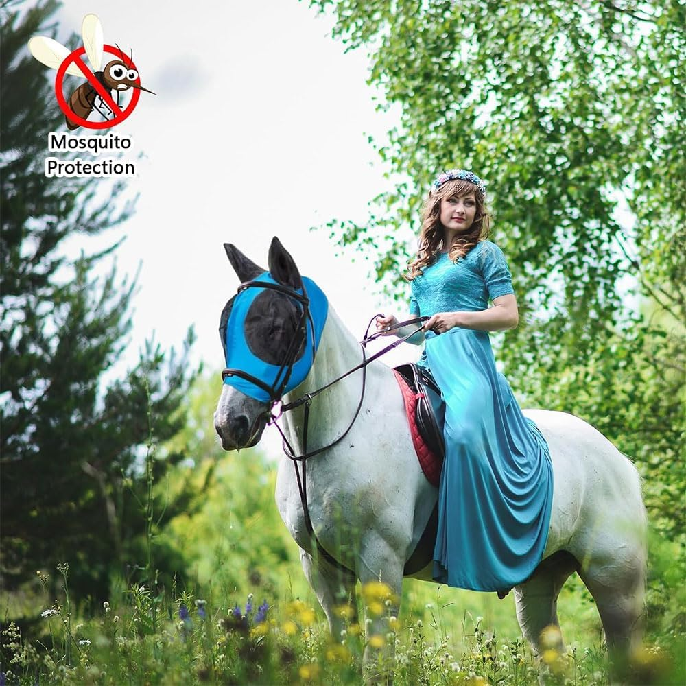 Fly Masks for Horses with Ears &ndash; Set of 3 Comfort-Fit Horse Fly Masks with UV Protection, Breathable Stretch Fabric, Soft and Lightweight for Small, Medium, and Large Horses