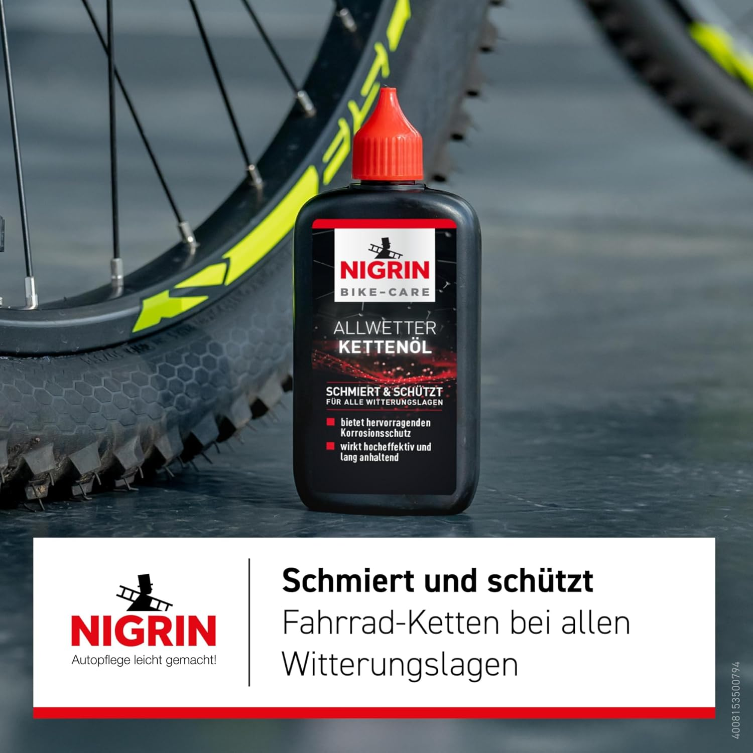 NIGRIN Bike-Care All Weather Chain Oil, 100 Ml Bottle, Bicycle Chain Oil, Reduces Friction, Makes Bicycle Chains Smooth Rolling