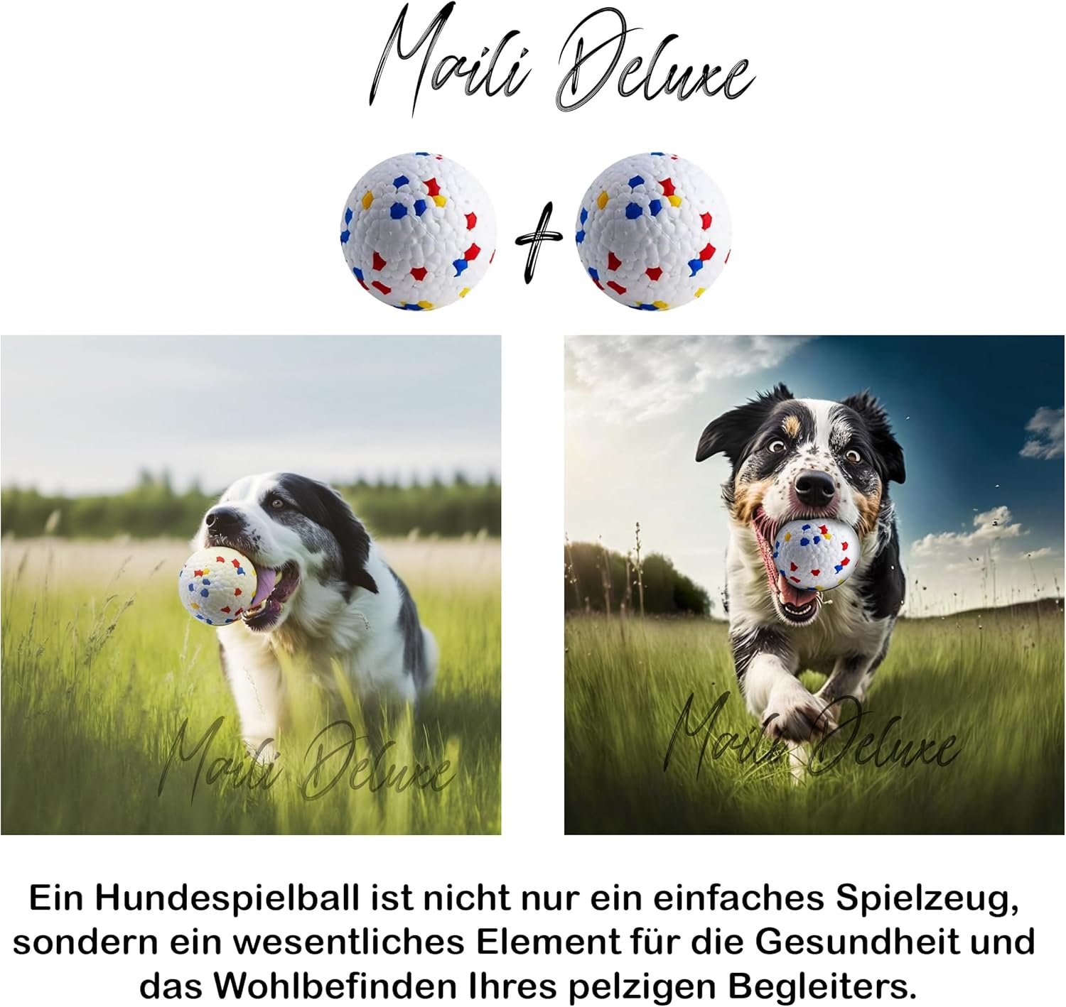 Maili Deluxe Balls - the Almost Indestructible Dog Ball, Ultimate Dog Ball for Land and Water, Medium and Small Dogs, Pack of 2