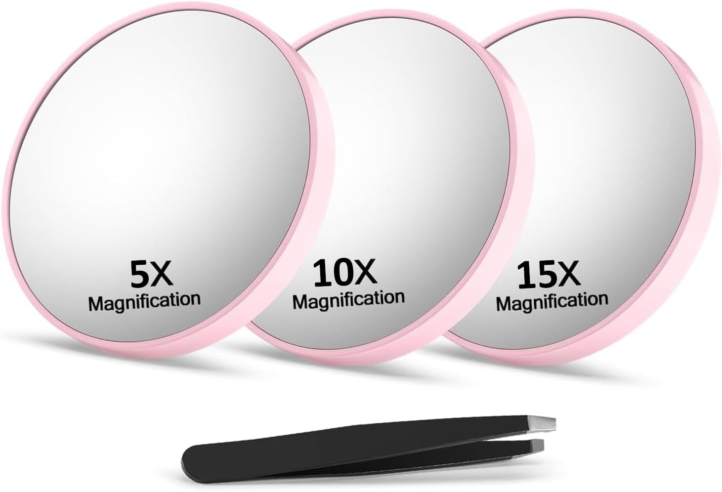 Yamobi Pack of 3 Cosmetic Mirrors with Magnification, Compact 3.5 Inch Magnifying Mirror with Suction Cup, Including Precision Tweezers for Care (5X, 10X, 15X) image number 4