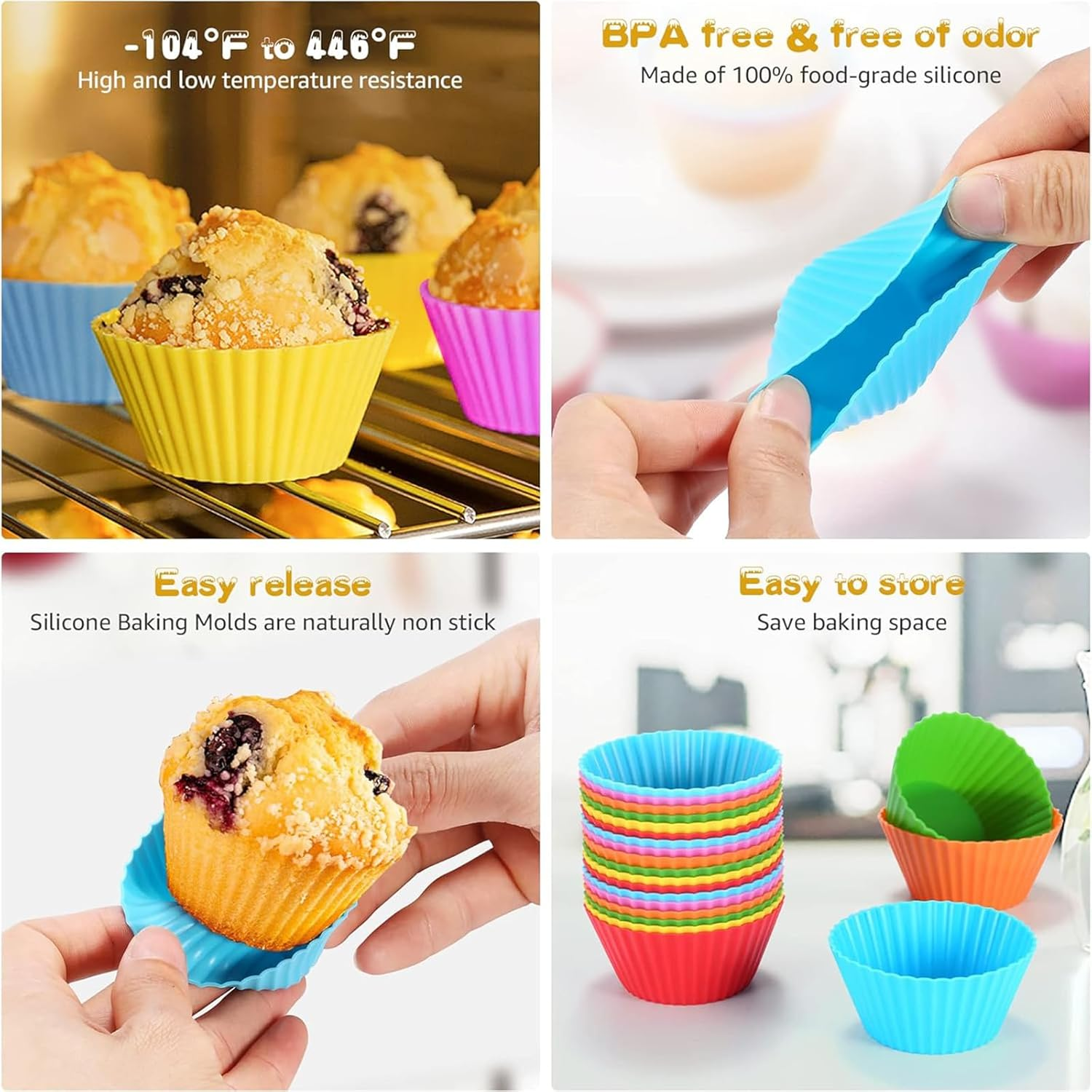 XUTONG 30 Pack Silicone Baking Cups, 2.75'' Reusable Silicone Muffin Liners, Nonstick Cupcake Liner Assorted Bright Colors, for Cake Balls, Muffins, Cupcakes and Candies image number 1
