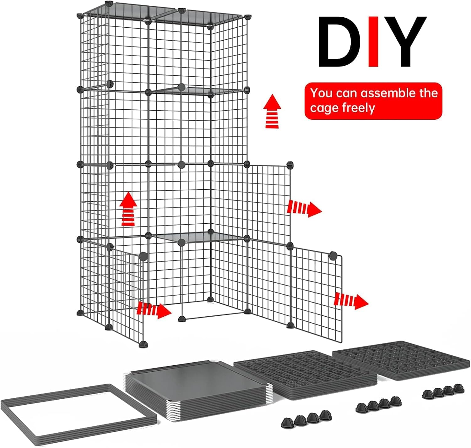 Enliansgo 4-Tier Cat Cage Enclosure, Large 111 * 75 * 146Cm Metal Wire House with Hammock, Cat Enclosures Detachable Metal Small Animal Cage Wire Fence Cage Indoor/Outdoor Cat Kennels for 1-3 Cats image number 3