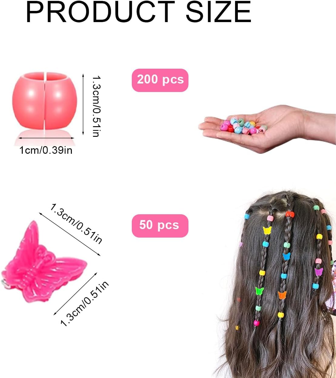 Gaodercha 250 Pieces Mini Hair Clips Set Including 200 round Candy Color Hair Clips, 50 Butterfly Hair Clips, Hair Beads for Braids and Rainbow Mini Clips for Hair Styling