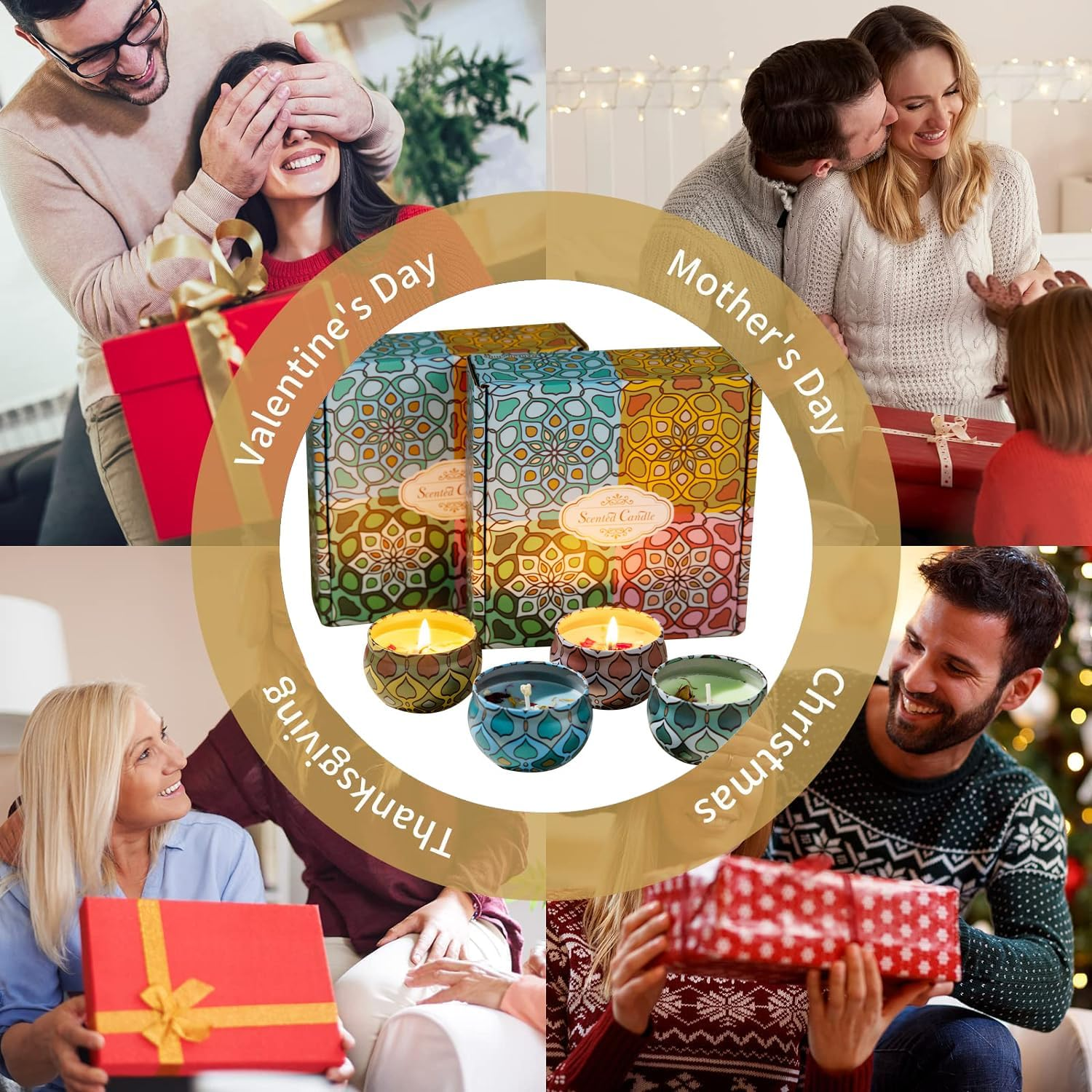 4 Pack Scented Candles Gift Set 80G X 4 100% Pure Natural Soy Wax Portable Travel Aromatherapy Tin Jar Candle for Birthday Christmas Valentine'S Mother'S Thanksgiving Day Women & Mom Gifts image number 4