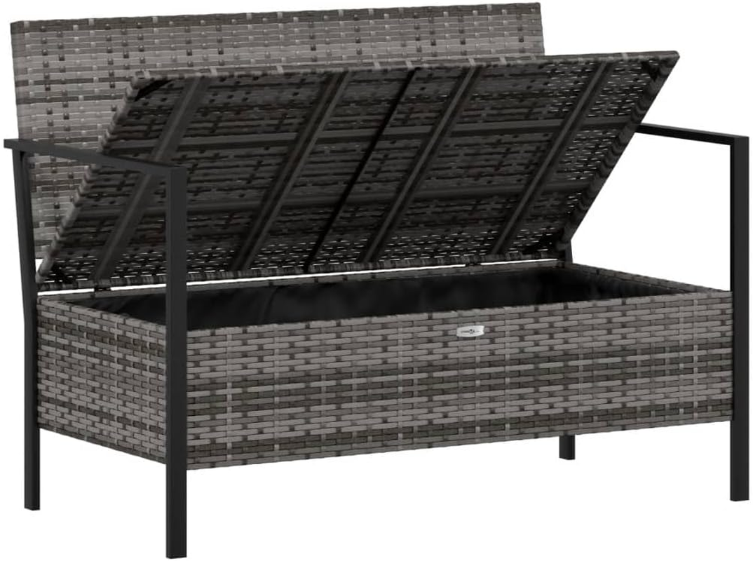 Vidaxl Comfortable 2-Seater Garden Bench with Cushions & Storage Compartment - Weather Resistant Pe/Poly Rattan in Grey - Sturdy Steel Frame -Modern Patio Furniture - Grey image number 4