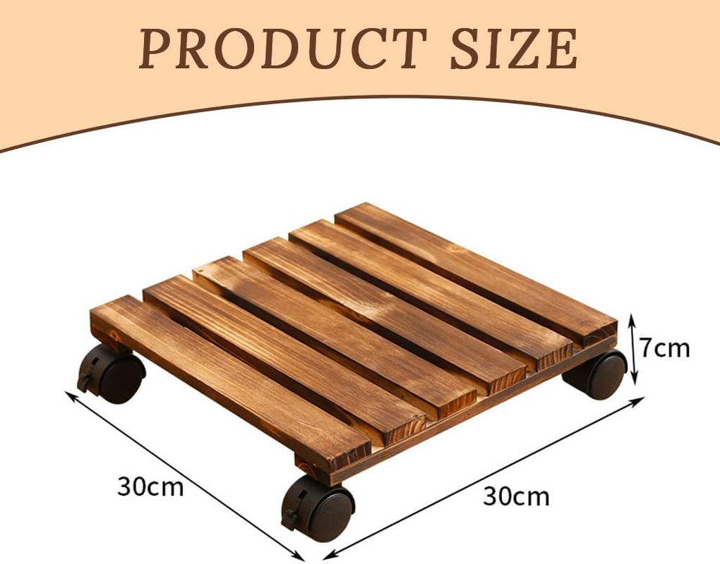 2 Pack Plant Caddy with Wheels,Flower Pot Tray,With 360&deg; Lockable Wheels,Convenient Durable,High Load Bearing,Wood Plant Dolly,For Indoor,Outdoor,Patio,Flower,Succulent Pot image number 3