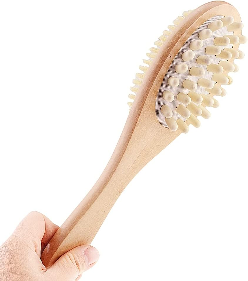 2 in 1 Body Brush Double-Sided Natural Bristle Body Brush Scrubber Long Handle Wooden Spa Shower Brush Bathtub Massage Brush image number 2