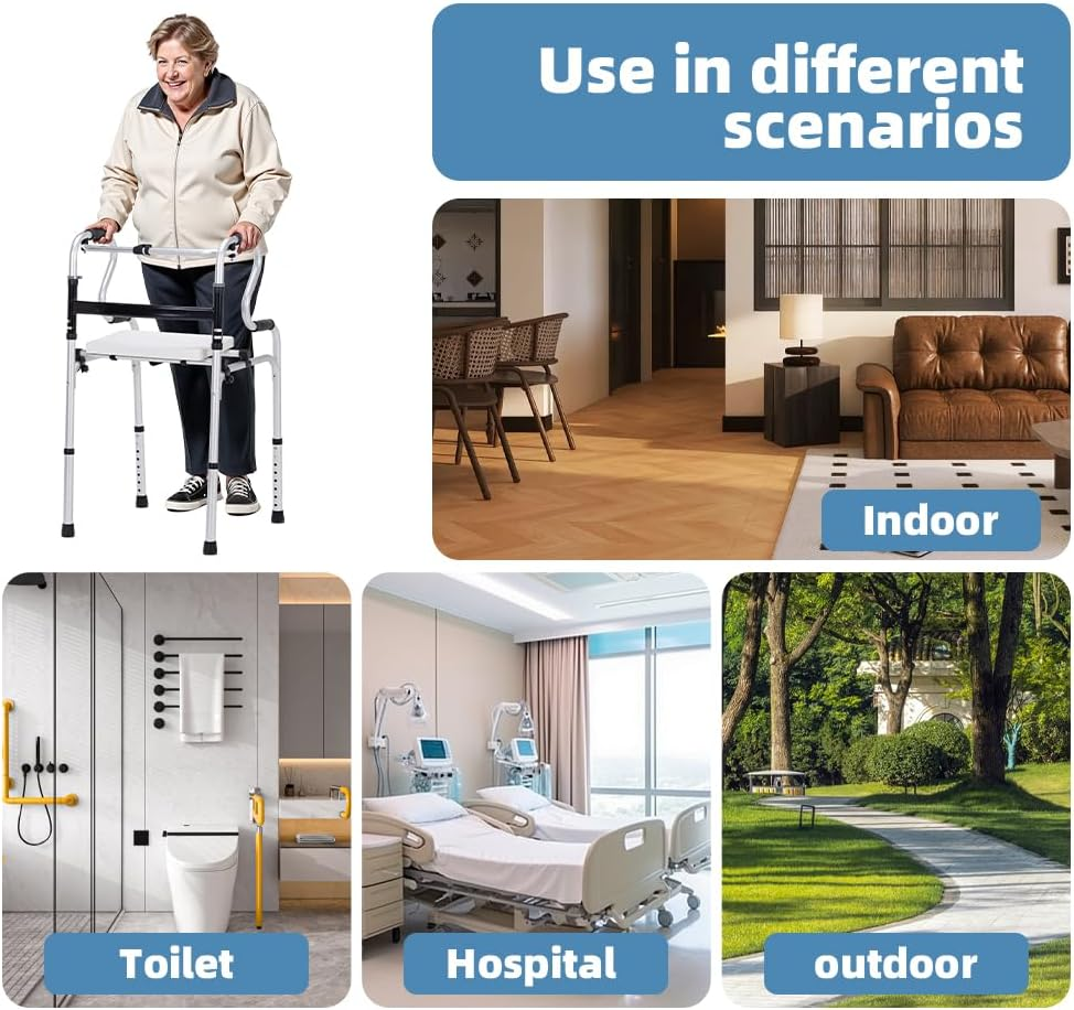 Folding Walker with Seat and Storage Bag,Adjustable Height, 2-In-1 Fixed，Cross Walk Modes, Portable Aluminum Alloy,Walkers for Seniors, Disabled, Mobility-Impaired Users image number 4