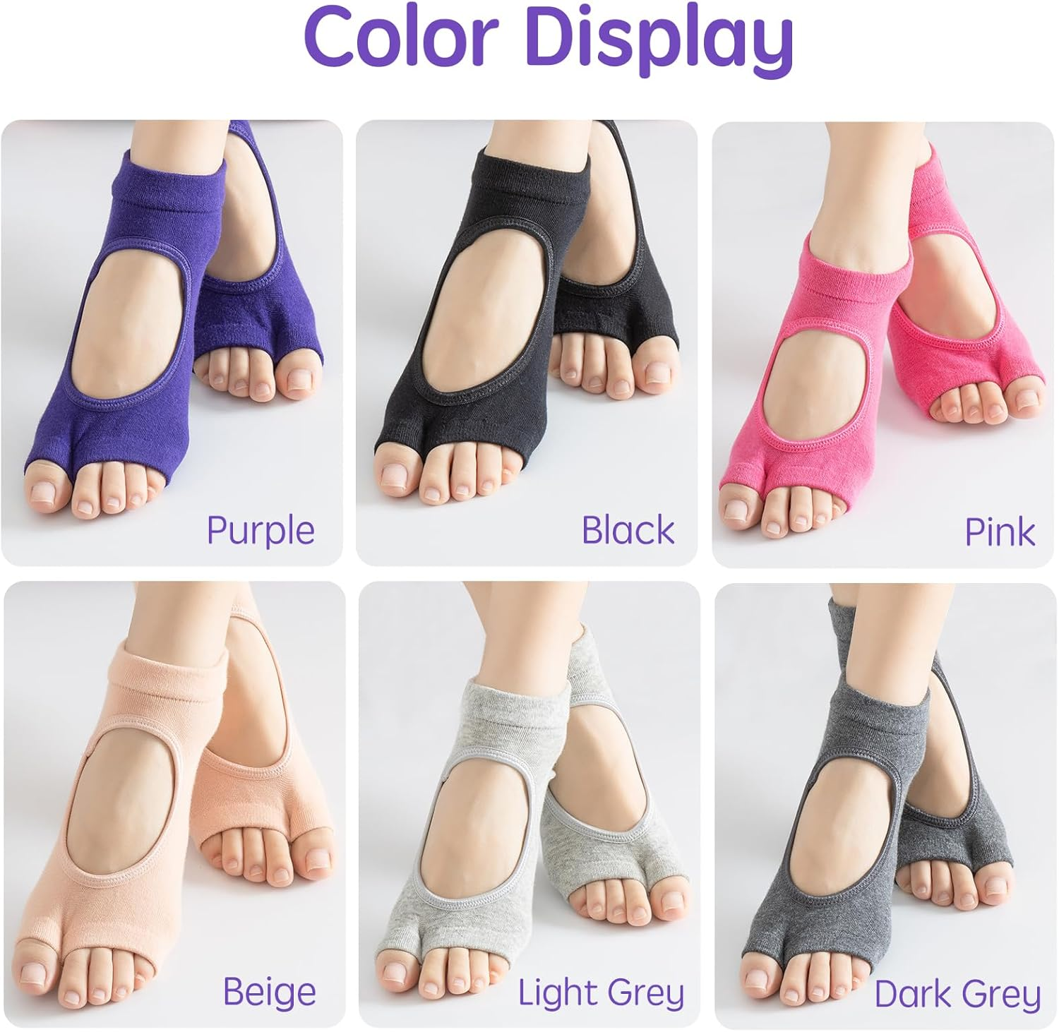 ZCOINS 6 Pairs Toeless Yoga Pilates Grips Socks for Women, Non Slip Sticky Pilates Socks with Grips, Yoga Accessories for Women for Barre Ballet Workout Barefoot Dance Gym image number 5