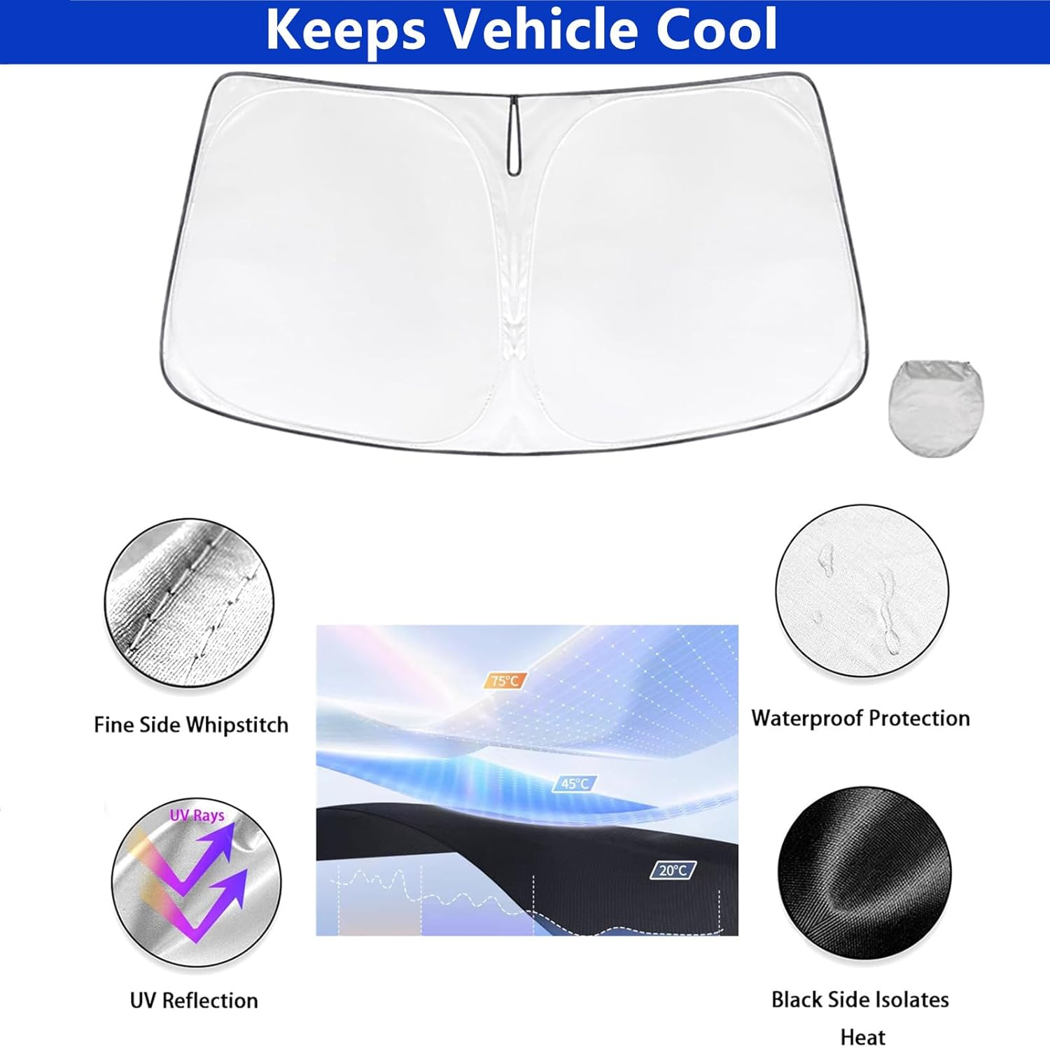 Windshield Sun Shade Fit for Subaru XV Crosstrek 2018-2023, Foldable 240 T Car Front Window Sunshade Accessories Sun Visor Protector Reflective Cover Block UV Rays & Sun Heat image number 6