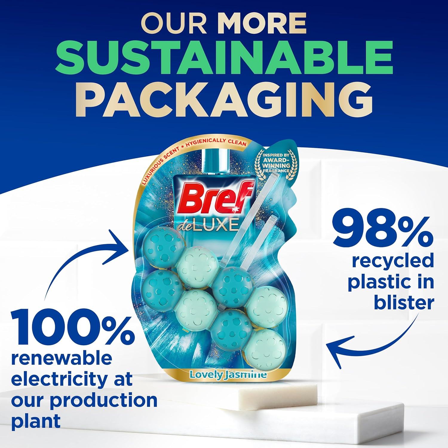 Bref Deluxe Lovely Jasmine Rim Block Toilet Cleaner, 50 G (Pack of 2)