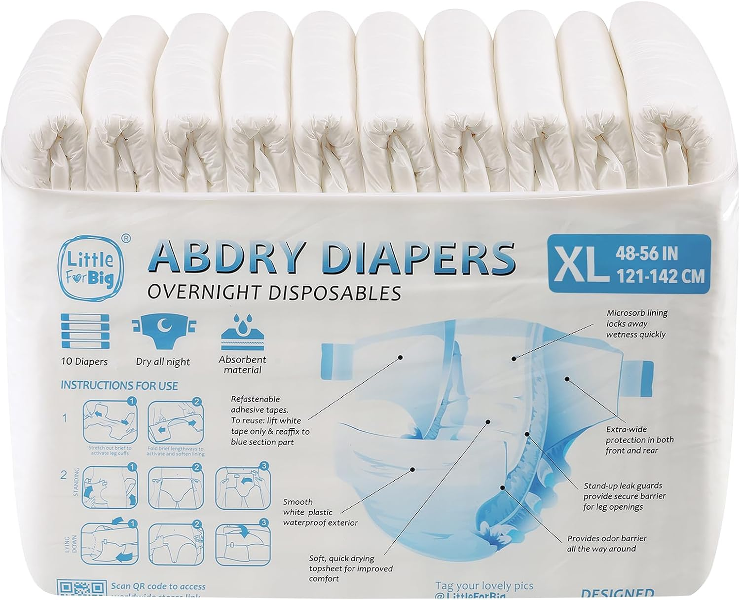 Littleforbig Adult Diaper 10 Pieces - Abdry White Diapers XL image number 1