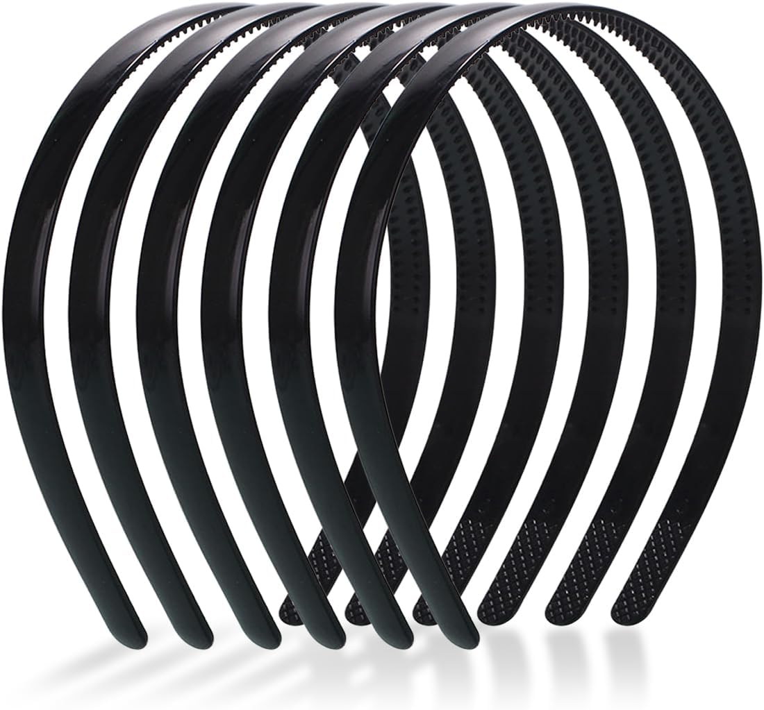 Pack of 6 Hair Bands, Black Plastic Headbands, Non-Slip Headband with Non-Slip Teeth for Men and Women, Plain Headbands image number 4
