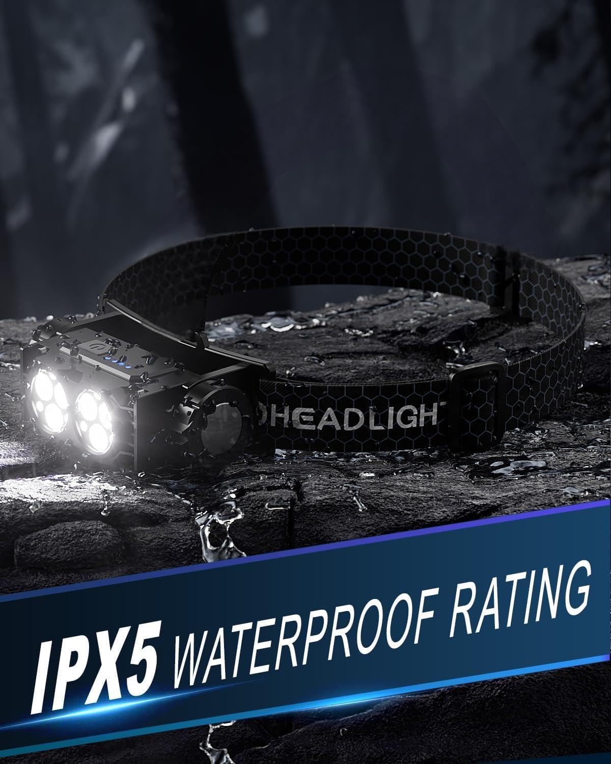 Headlamp Rechargeable, 2PCS 4500L Super Bright Light Bright LED Rechargeable Headlight with White Light, Waterproof Head Lamp with Headband for Outdoor Camping, Hiking, Camping Essentials, Working image number 3