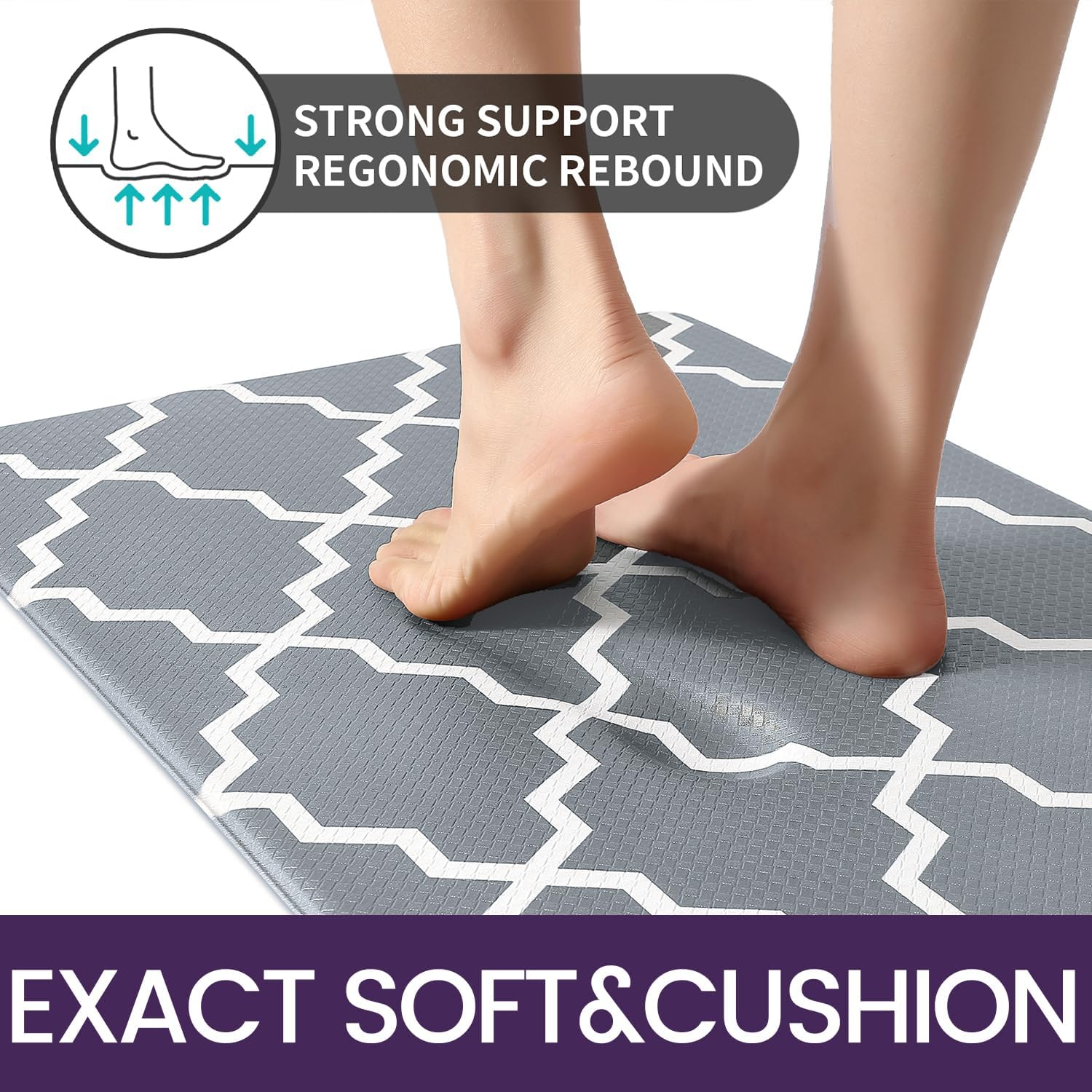 DEXI 2 Piece Kitchen Rugs Set, Non-Slip anti Fatigue Standing Mat for Floor, Waterproof Comfort Runner Rug, Easy to Clean, 44 X 75 Cm+44 X 150 Cm, Grey image number 1