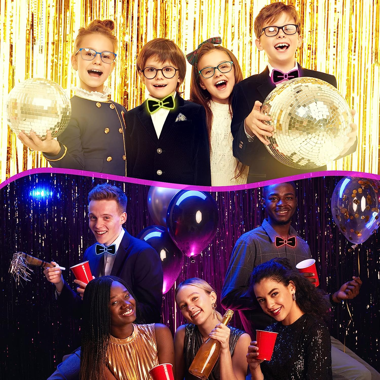 Jeyiour 8 Pcs Light up Bow Tie LED Bowtie LED Glow in the Dark Bow Tie for Men Funny Party Clothes Neon Costume Accessories for Rave Show, Novelty Glow Outfits, Neon (Blue, Green, Red, Yellow, Etc.) image number 6