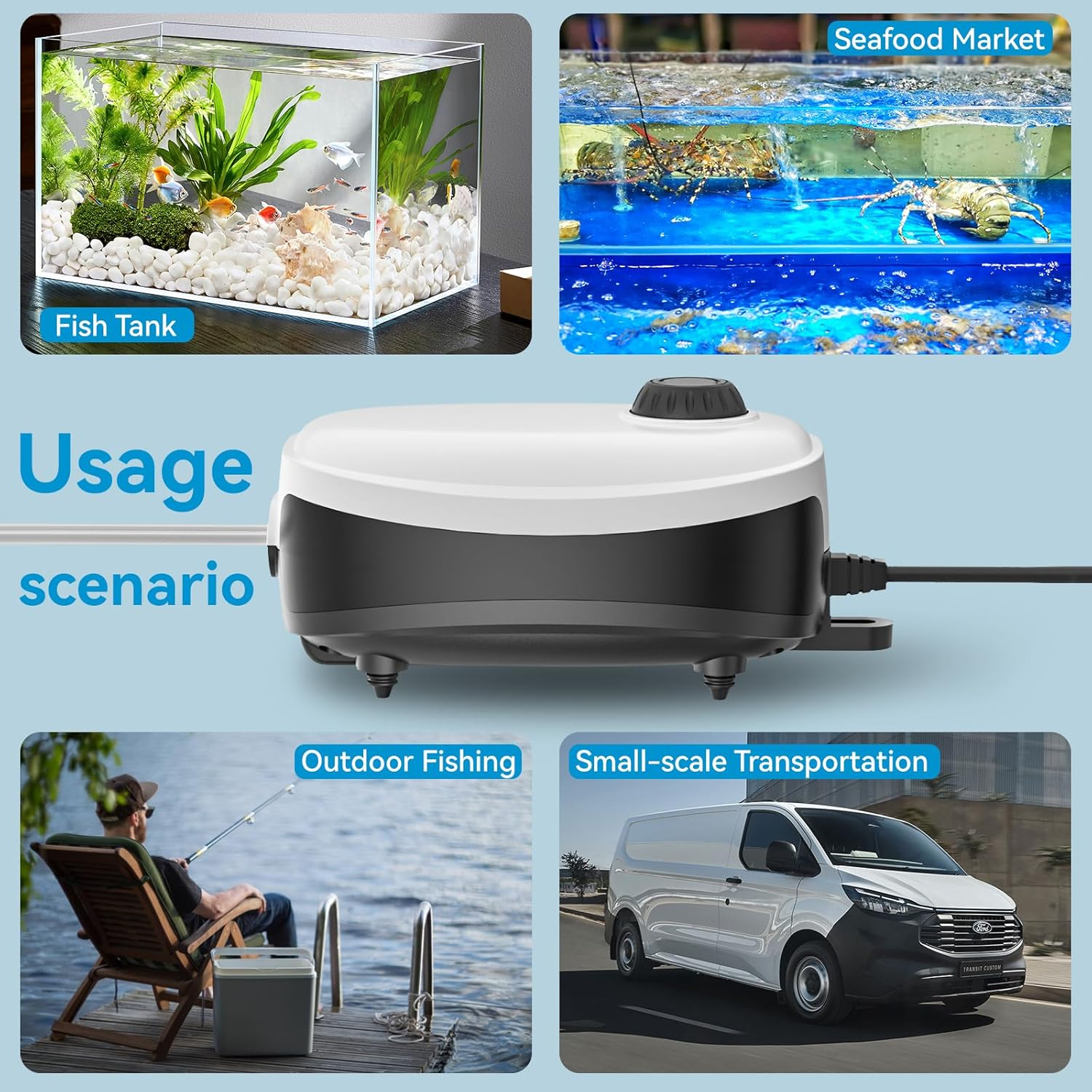 Mosiller Fish Tank Air Pump Dual Outlet - 4W Aquarium Electric Air Pump, Ultra Quiet 5L/Min Oxygen Pump, Adjustable Fish Tank Aerator with with Air Stone Bubbler Accessories for up to 500L image number 5