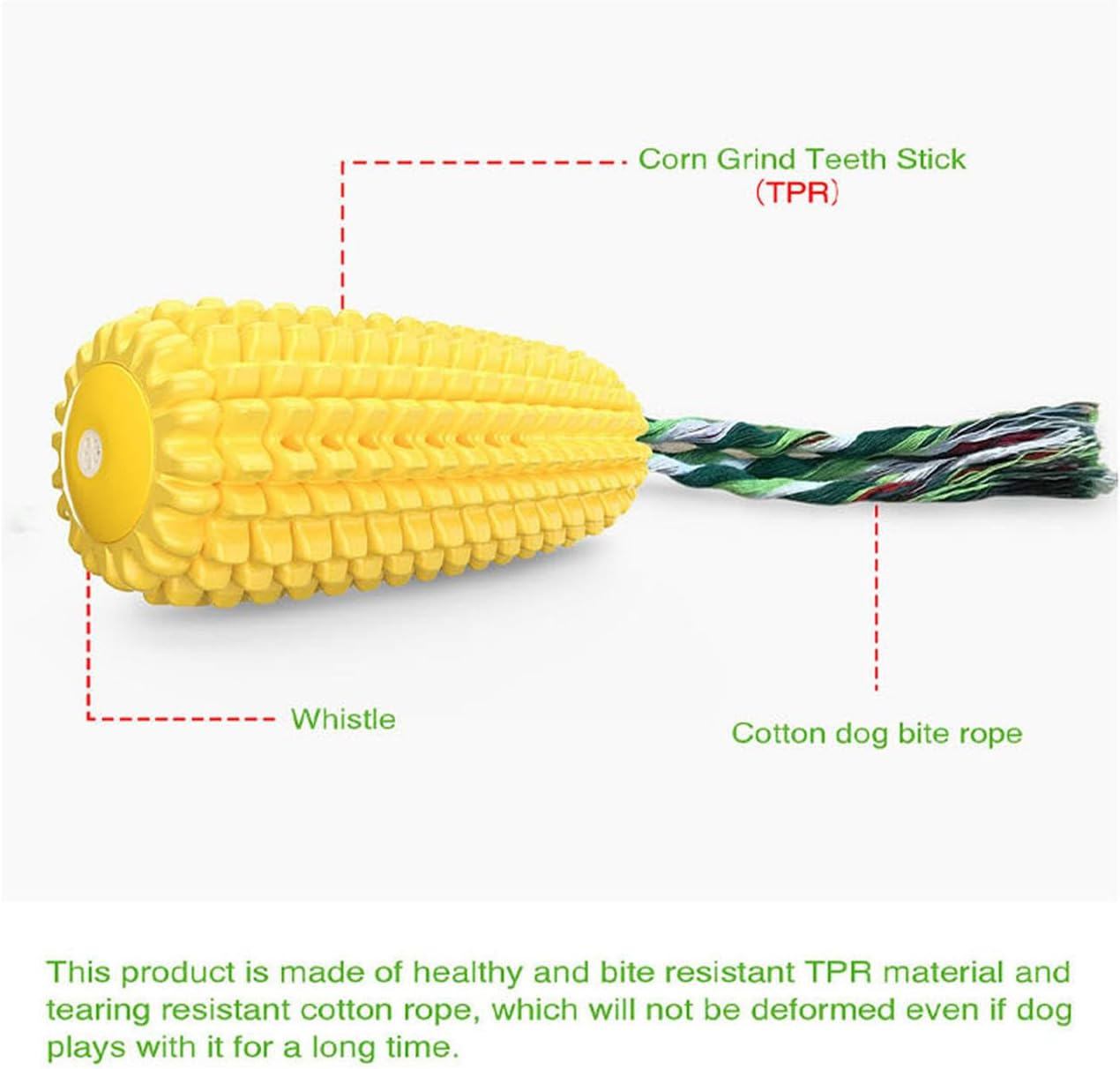 Corn Dog Chew Toy, Indestructible Tough Durable Squeaky Interactive Dog Toys，Durable Dog Teeth Cleaning Toy for Small Medium Large Breeds（Yellow） image number 6