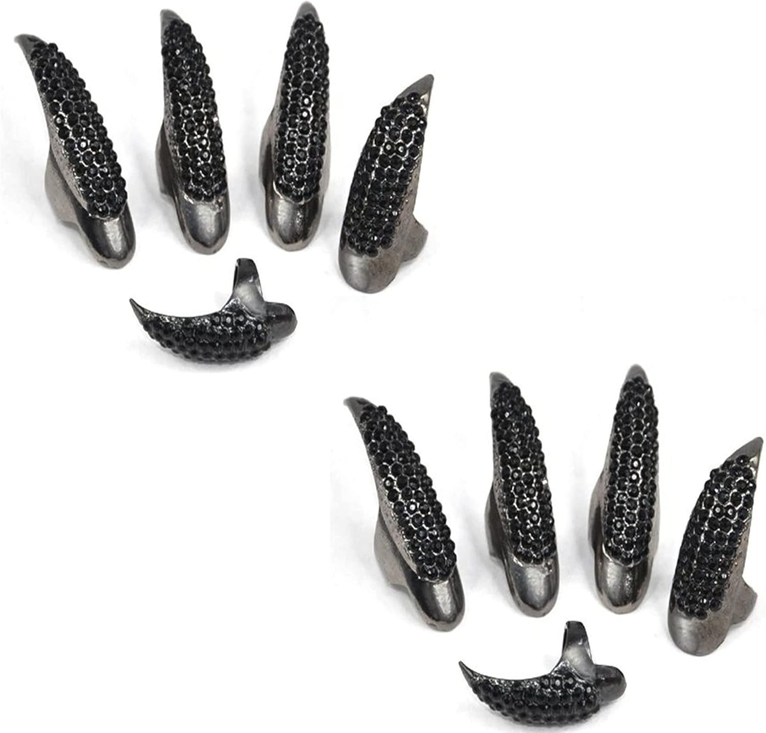 Beauty7 - Women'S Fashion Trend Bling Vintage 3D Gothic Punk Style Crystal Swarovski Elements Rhinestone Claws Prot Talon Finger Ring Fingernail Ring Nail Ring Cosplay Decoration Black image number 2