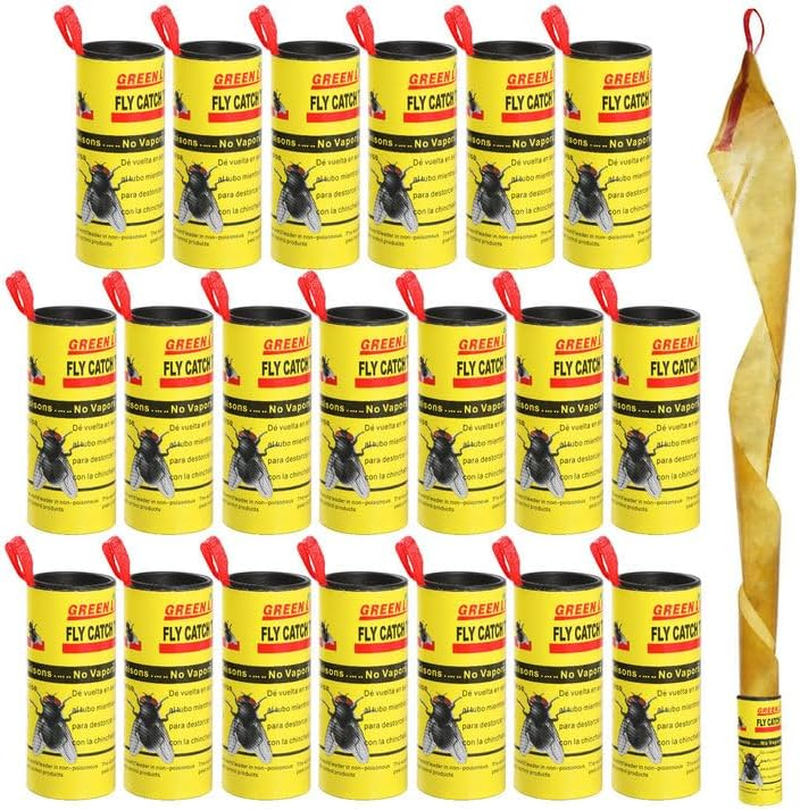 20PCS Fly Paper Strips，Geeric Fly Ribbon Sticky Traps Hanging Insect Traps Fly Catcher Sticky Fly Traps Rolls Tape Fly Bait Indoor Catcher for Fruit Flies, Gnat, Pest, Mosquito Green