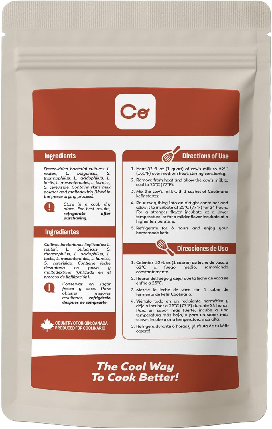 Coolinario L Reuteri Kefir Starter Culture (10-Pack, 1.5G Sachets) Live Kefir Cultures with Lactobacillus Reuteri Probiotics | Creamy & Tangy | Non-Gmo, No Preservatives, Gluten Free