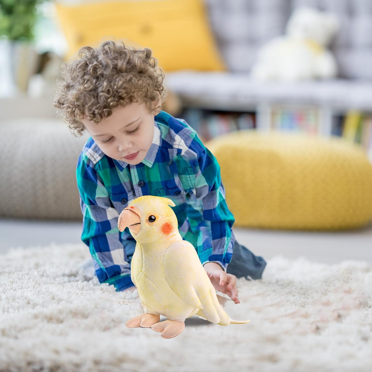 Cockatiel Plush Toy, Yellow 7 Inch Super Soft Realistic Realistic Parrot Plush Stuffed Animal Cute Kids Birthday Ornament Collection Use for All Ages and Occasions image number 5